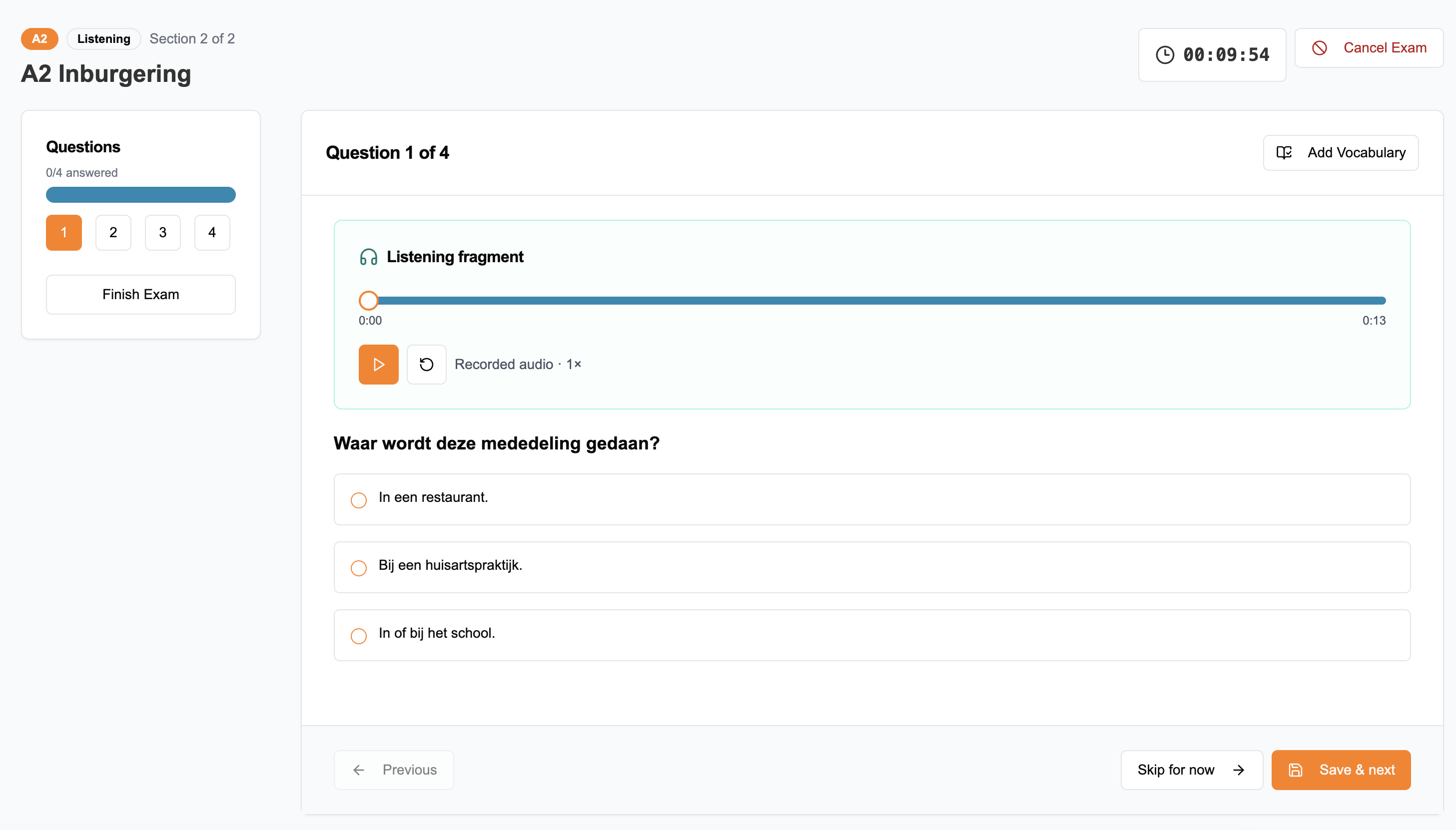 TurkishExam timed listening exam simulation